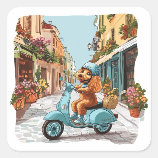 Standaard Poodle-hond rijdt op scooter Vierkante Sticker (Voorkant)