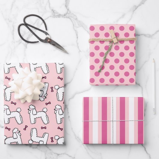 Standaard Poodle Roze Hond Inpakpapier Set Vel (Voorkant)