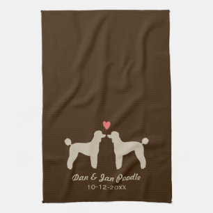 Standaard Poodle Silhouetten met Hart en Tekst Theedoek