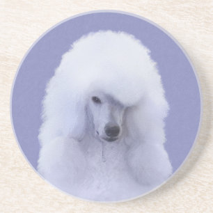Standaard Poodle Witte Schilderij - Originele Hond Zandsteen Onderzetter
