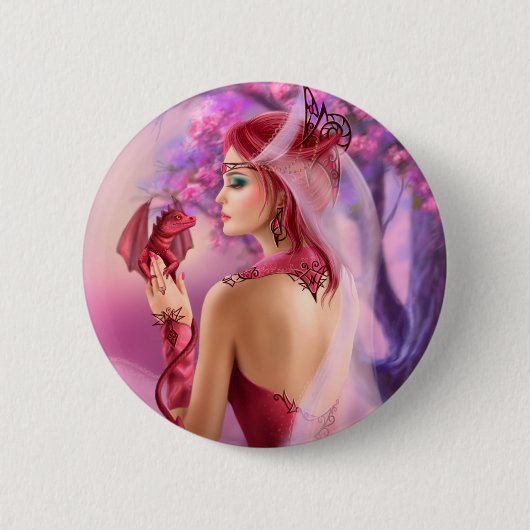 Standaard, ronde Button mooie fantasievrouw (Voorkant)