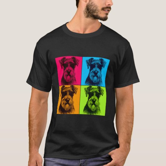 Standaard Schnauzer Dog Pop Art Design Illustratie T-shirt (Voorkant)