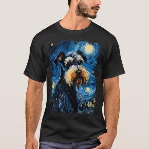 Standaard Schnauzer Dog Sterrennacht Schilderen Pa T-shirt