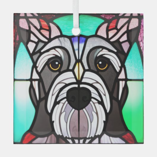 Standaard Schnauzer "Glas in lood" Glas Ornament (Voorkant)
