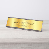 Standaard script elegant Faux Gold Metallic look Bureau Naambordje (Voorkant)