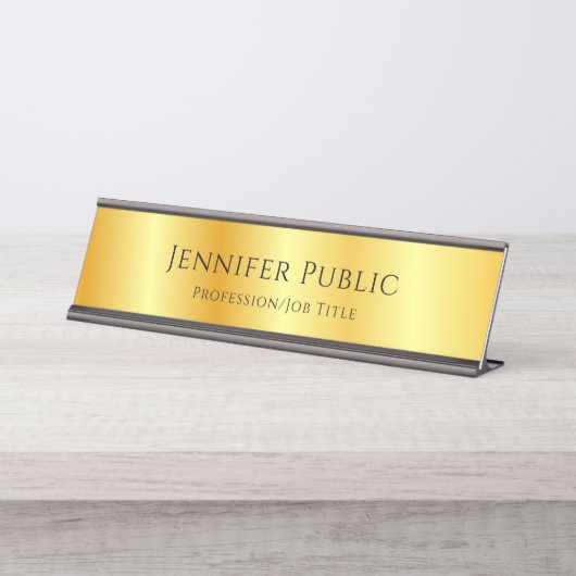 Standaard script elegant Faux Gold Metallic look Bureau Naambordje (Voorkant)