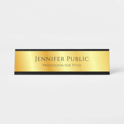 Standaard script elegant Faux Gold Metallic look Bureau Naambordje (Voorkant)