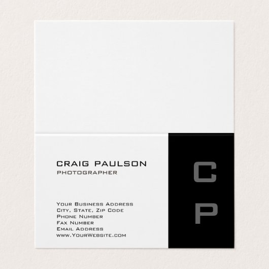 Standaard zwart monogram modern Visitekaartje (Buitenkant ongevouwen)