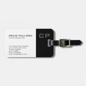 Standaard zwart monogram modern Visitekaartje Bagagelabel (Voorkant horizontaal)