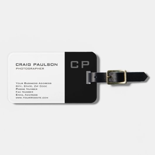 Standaard zwart monogram modern Visitekaartje Bagagelabel (Voorkant horizontaal)
