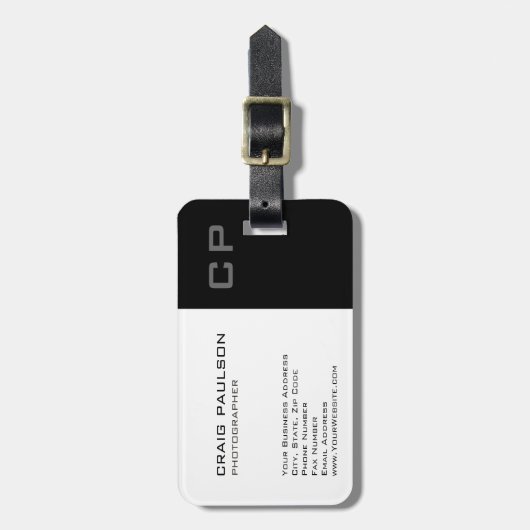 Standaard zwart monogram modern Visitekaartje Bagagelabel (Voorkant verticaal)