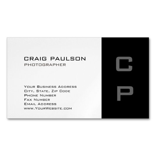 Standaard zwart monogram modern Visitekaartje Magnetisch Visitekaartje (Voorkant)