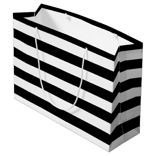 Standaard zwart-wit horizontale strepen large cadeautasje (Achterkant Gekanteld)