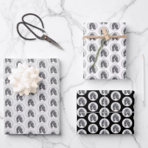 Standaard zwart-witschilderwerk met wieltjes inpakpapier vel