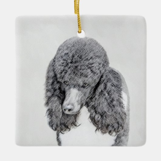 Standaard zwart-witschilderwerk met wieltjes keramisch ornament (Voorkant)