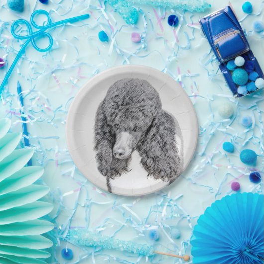 Standaard zwart-witschilderwerk met wieltjes papieren bordje (Feest)