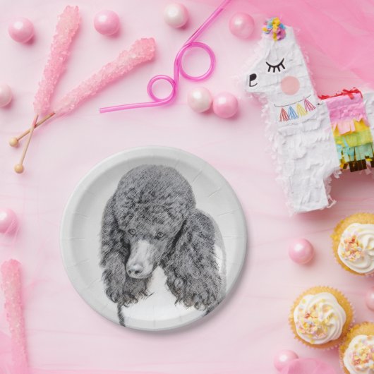 Standaard zwart-witschilderwerk met wieltjes papieren bordje (Feest)