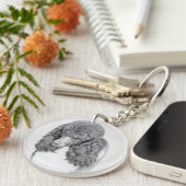 Standaard zwart-witschilderwerk met wieltjes sleutelhanger (Voorkant Rechts)