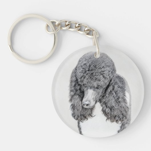 Standaard zwart-witschilderwerk met wieltjes sleutelhanger (Voorkant)