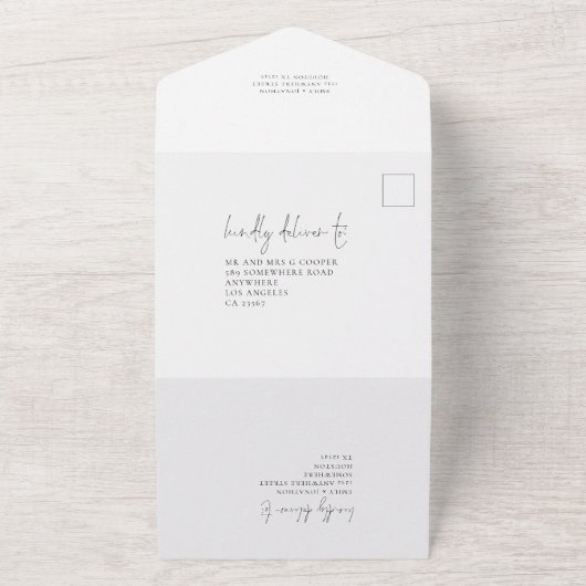 Standaard zwart-witscript of elke kleur all in one uitnodiging (Buitenkant)