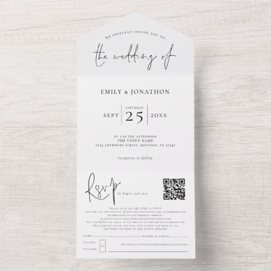 Standaard zwart-witscript of elke kleur all in one uitnodiging (Binnen)