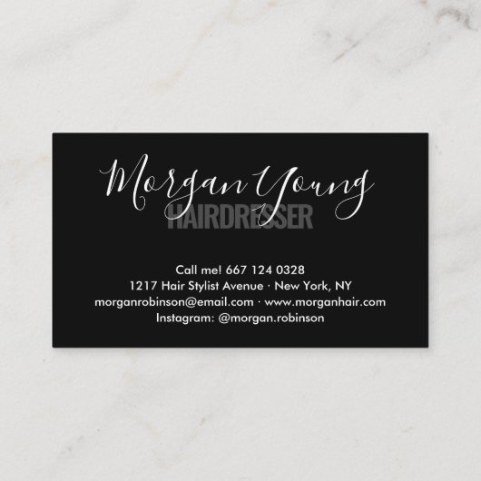 Standaard zwarte haarstaartstylist script visitekaartje (Achterkant)