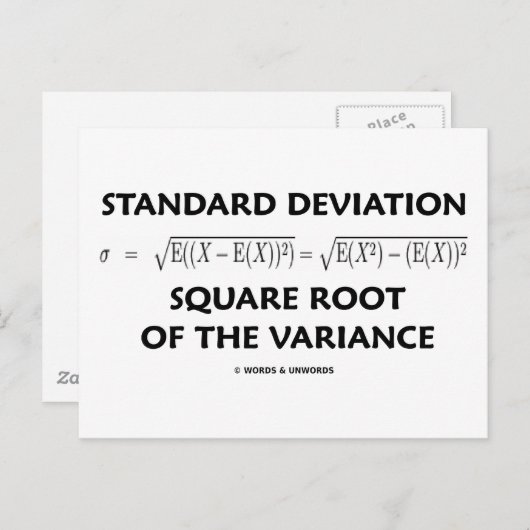 Standaarddeviatie vierkante wortel van de varianti briefkaart (Voorkant / Achterkant)