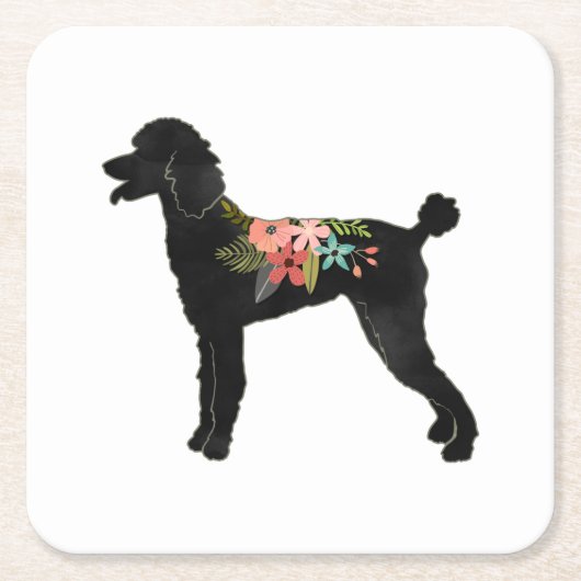 Standard Poodle Hondenras Boho Floral Silhouette Kartonnen Onderzetters (Voorkant)