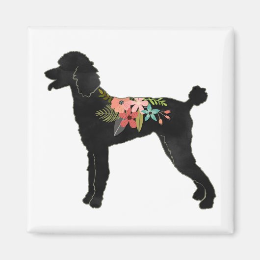 Standard Poodle Hondenras Boho Floral Silhouette Magneet (Voorkant)