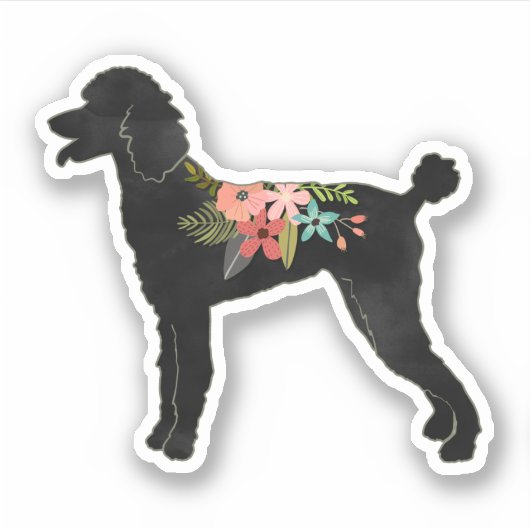 Standard Poodle Hondenras Boho Floral Silhouette Sticker (Voorkant)