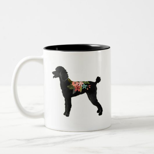 Standard Poodle Hondenras Boho Floral Silhouette Tweekleurige Koffiemok (Links)
