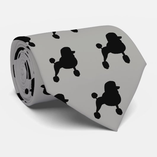 Standard Poodle Silhouettes Pattern Grey and Black Stropdas (Opgerold)