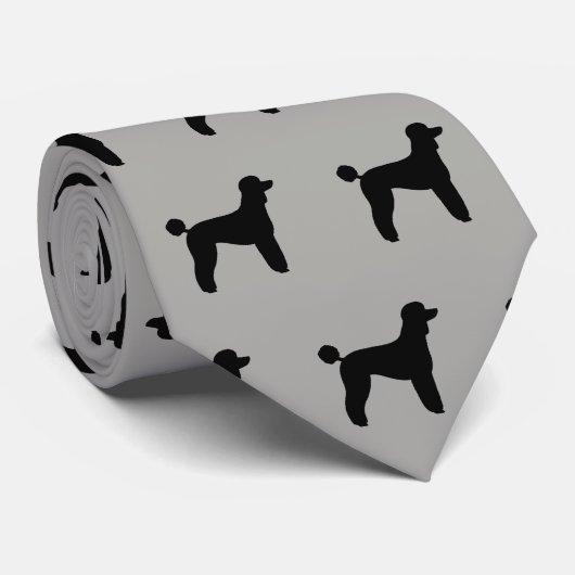 Standard Poodle Silhouettes Pattern Grey and Black Stropdas (Opgerold)