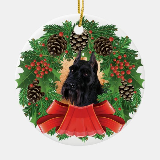 Standard Schnauzer kerstfeestdag - Wreath Keramisch Ornament (Voorkant)