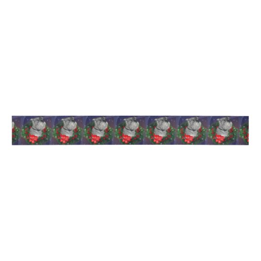 Standard Schnauzer Kerstmis Grosgrain Lint (Voorkant)