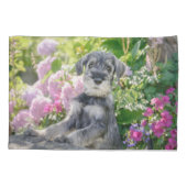 Standard Schnauzer Puppy in een bloeiende tuin - Kussensloop (Achterkant)