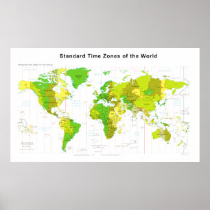 Standard Time Zones Wereldkaart 2013 Poster