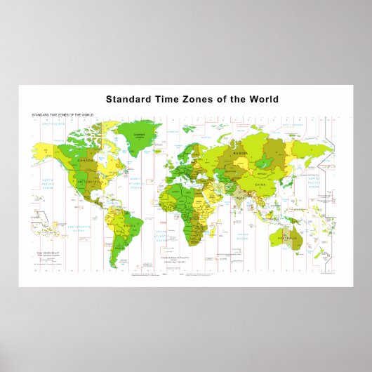 Standard Time Zones Wereldkaart 2013 Poster (Voorkant)