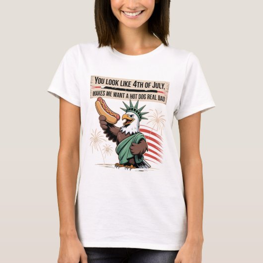 Standbeeld Adelaar Hot Dog 4 juli Grappige Kunst T-shirt (Voorkant)