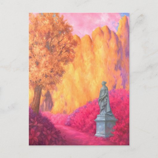 "Standbeeld in een tuin." Briefkaart (Voorkant)
