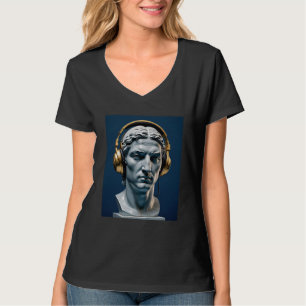 Standbeeld in marmeren koptelefoon marineblauw, Gr T-shirt