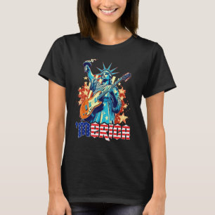 Standbeeld Liberty Speelt Gitaar 4 juli Amerika V T-shirt