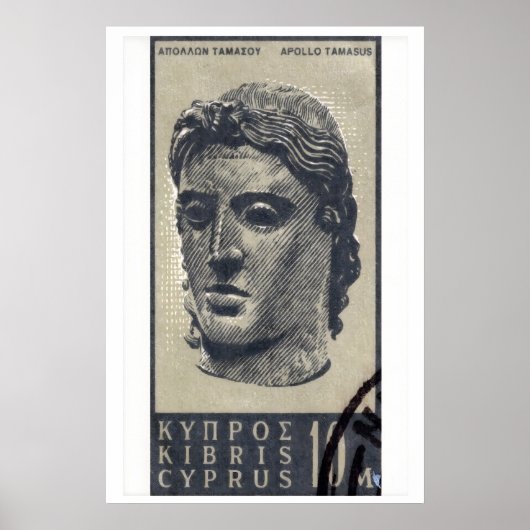 Standbeeld van Apollo - Cyprus - Postzegelafdruk Poster (Voorkant)
