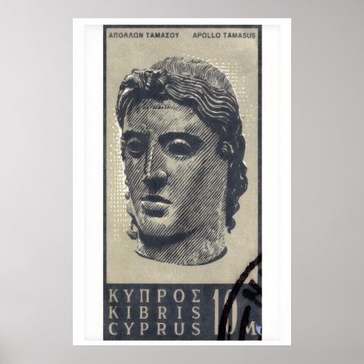 Standbeeld van Apollo - Cyprus - Postzegelafdruk Poster (Voorkant)