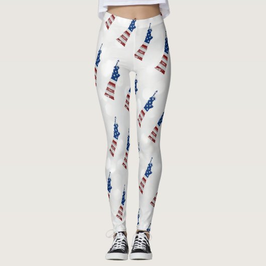 Standbeeld van de Vrijheid 4 juli Glitter Leggings (Voorkant)
