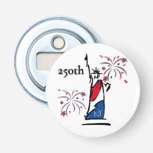 Standbeeld van de Vrijheid met Vuurwerk 250e Onafh Button Flesopener