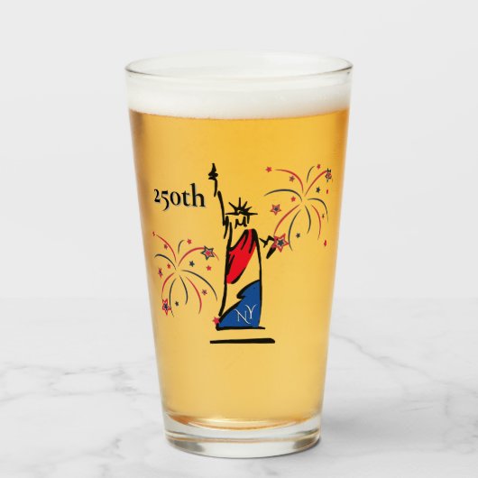 Standbeeld van de Vrijheid met Vuurwerk 250e Onafh Glas (Voorkant gevuld)