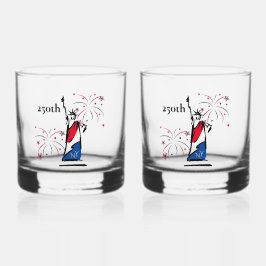 Standbeeld van de Vrijheid met Vuurwerk 250ste Her Whisky Glas