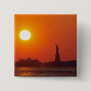 Standbeeld van de Vrijheid, New York Harbor, NY, V Vierkante Button 5,1 Cm