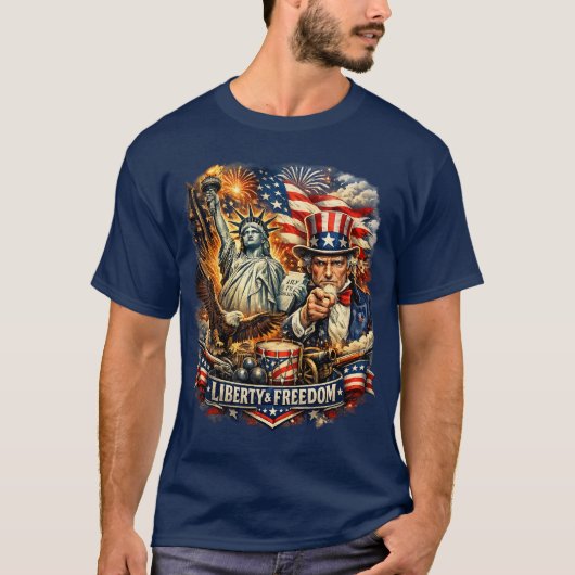 Standbeeld van de Vrijheid & Oom Sam Vrijheid T-sh T-shirt (Voorkant)
